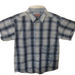 C) Faded Glory Boys stripe blue and white Short sleeve shirt size small